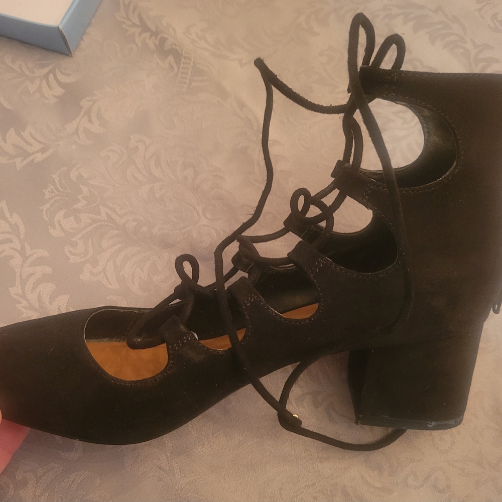 Aldo Black Lace-Up Block Heels